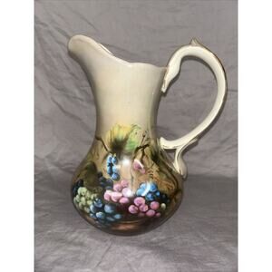 Lisa White Water Pitcher 10.5" Porcelain Vineyard Blessings Grapes